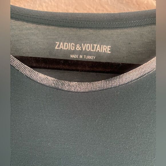 Zadig & Voltaire Willy foil silver Long sleeve top color Peacock Sz Large. NWT - Picture 4 of 7